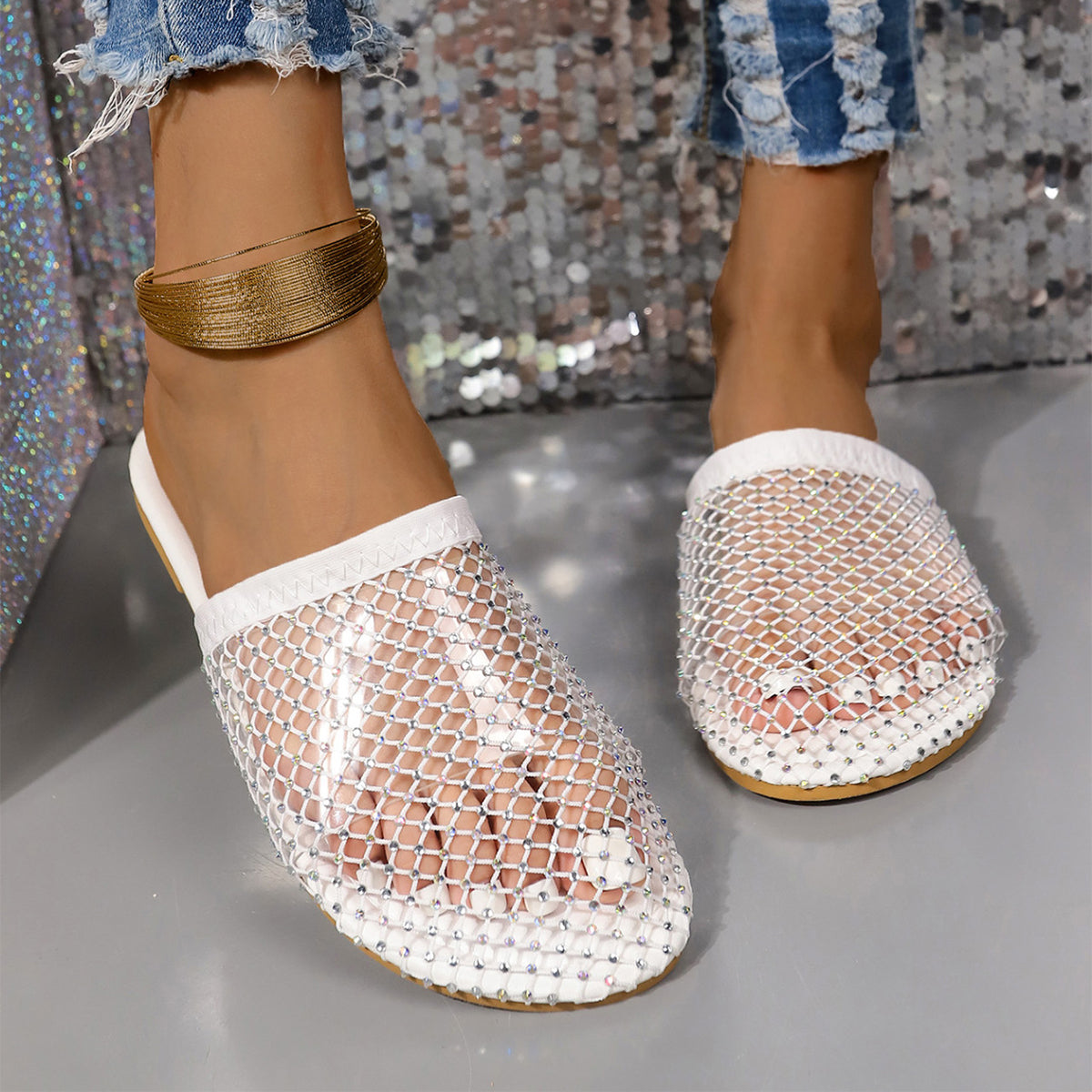 Orthopedic Rhinestone Comfort Slide Sandals