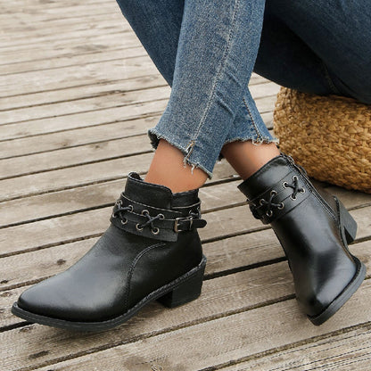 Orthopedic Balance Leather Ankle Boots - Thick Heel Zip