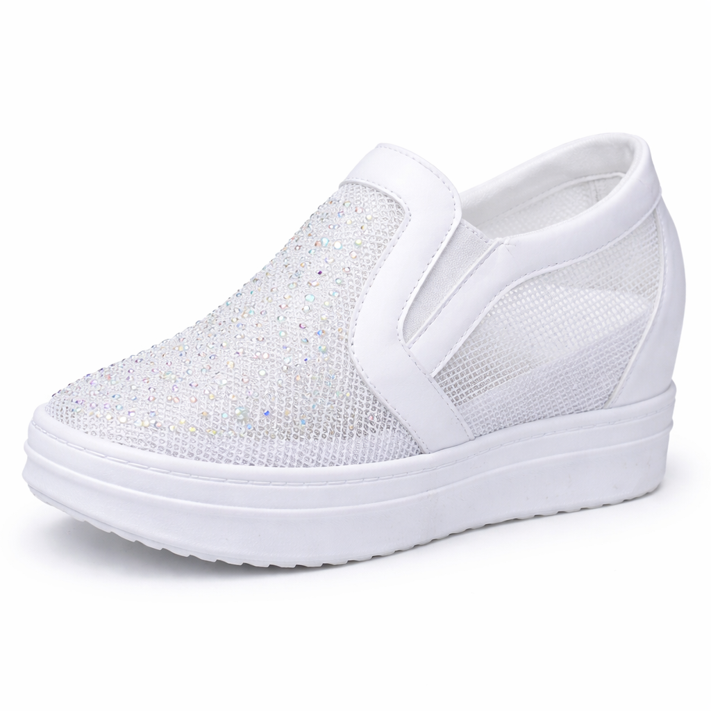 Orthopedic Rhinestone Mesh Slip-On Shoes – Breathable Platform Comfort Sneakers