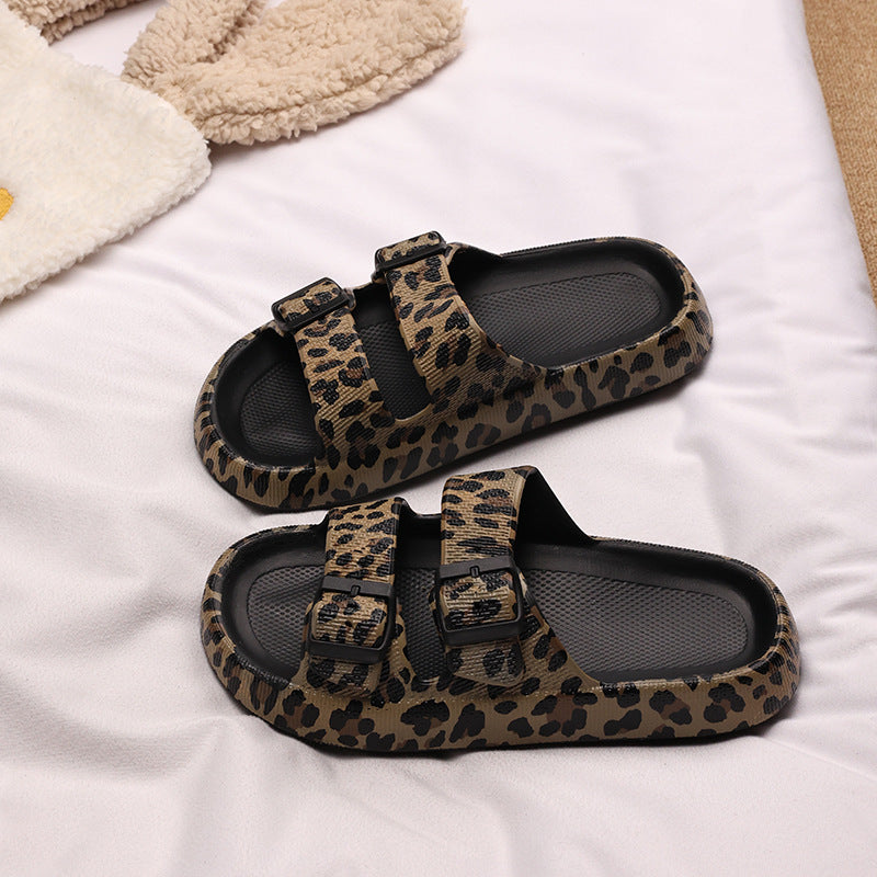Orthopedic Balance Leopard Print Double Strap Slide Sandals