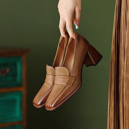 Orthopedic Balance Low-Cut Shoes With Thick, Square Heels - Unique Elegance