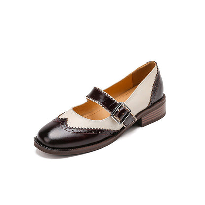 Orthopedic Balance Colorblock Leather Shoes - Square Toe
