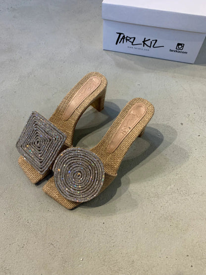 Cecilia | Block Heel Slide Sandals – Woven Square-Toe Comfort
