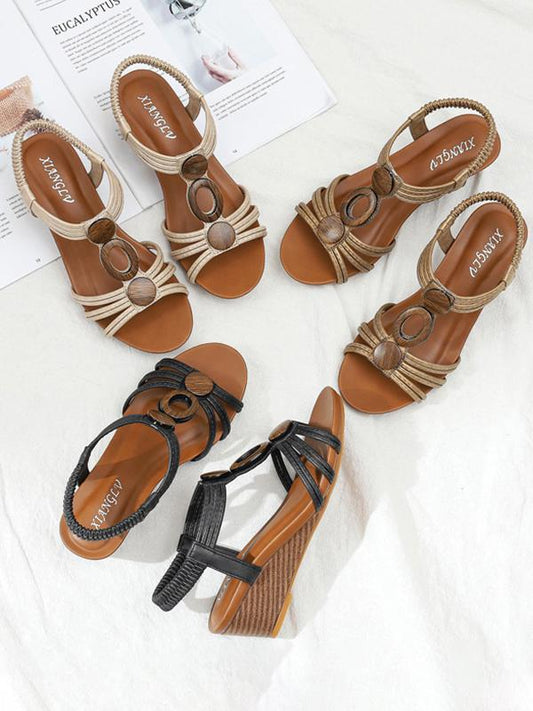 Emmalyn | Women’s Orthopedic Wedge Sandals with Ring Detail and Elastic Strap