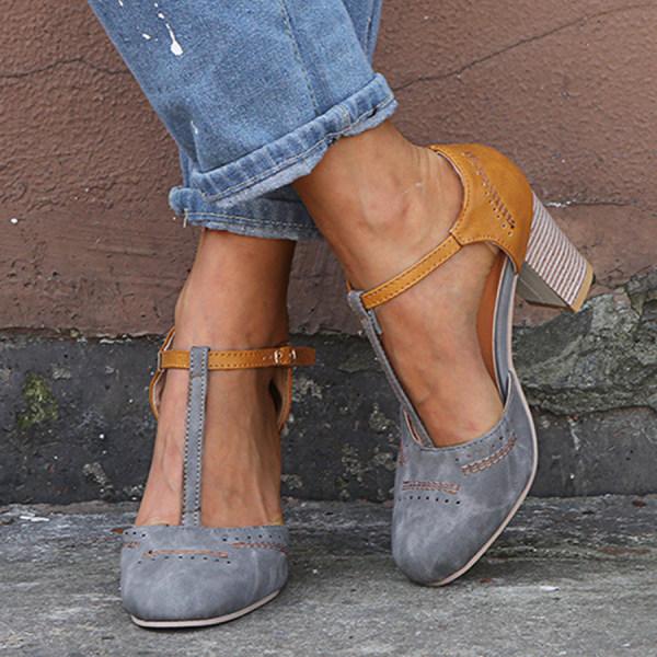 Faizah | Women’s Two-Tone Orthopedic T-Strap Block Heel Pumps