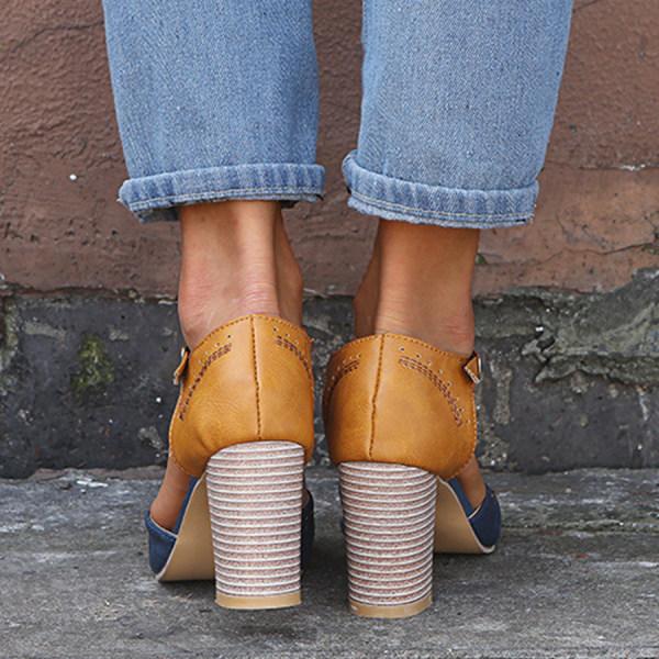 Faizah | Women’s Two-Tone Orthopedic T-Strap Block Heel Pumps