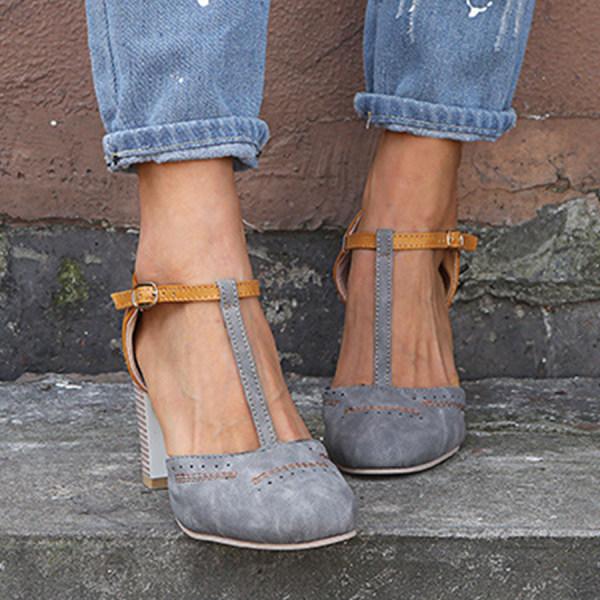 Faizah | Women’s Two-Tone Orthopedic T-Strap Block Heel Pumps