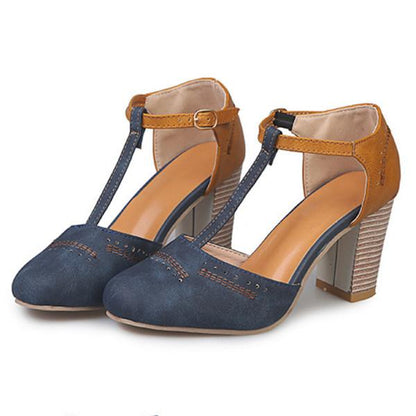 Faizah | Women’s Two-Tone Orthopedic T-Strap Block Heel Pumps