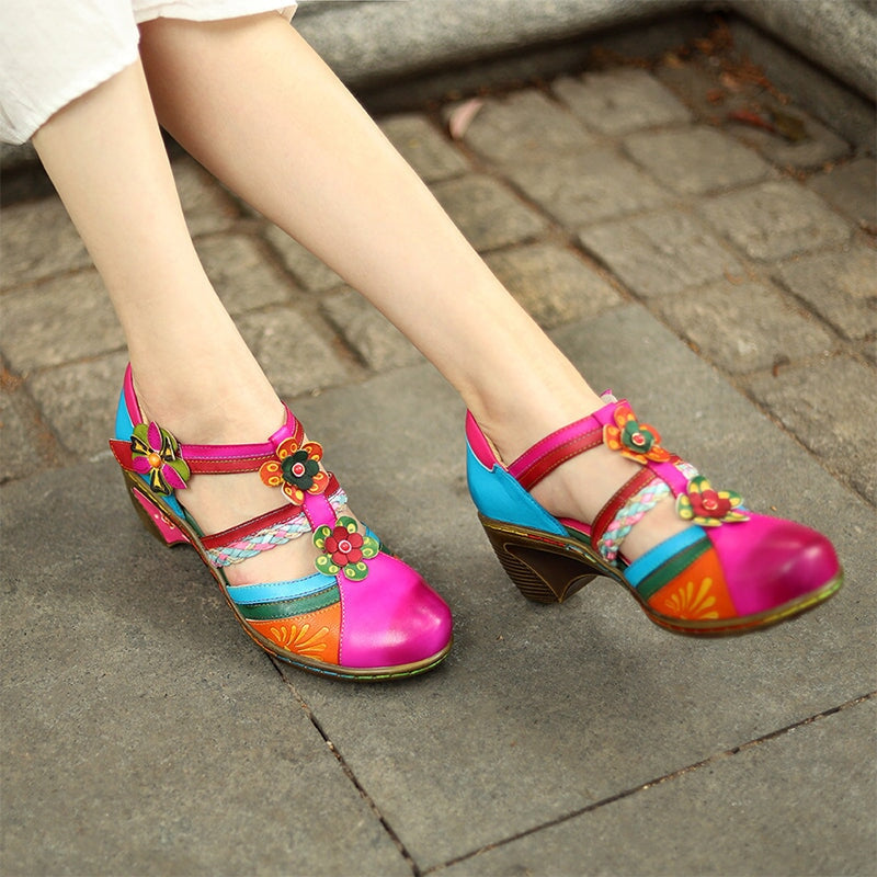 Sadie | Women’s Vintage Floral Orthopedic Mary Jane Heels with Colorful Pattern