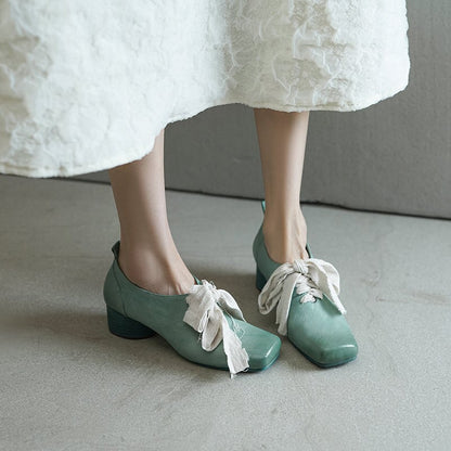 Marley | Women’s Vintage Bow Tie Orthopedic Leather Low Heel Shoes