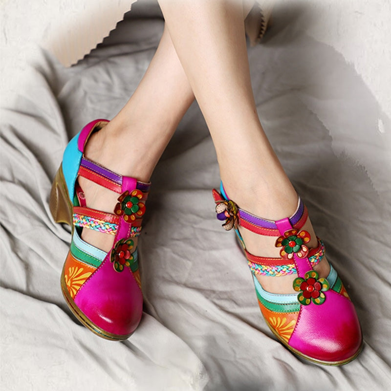 Sadie | Women’s Vintage Floral Orthopedic Mary Jane Heels with Colorful Pattern