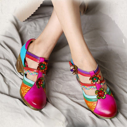 Sadie | Women’s Vintage Floral Orthopedic Mary Jane Heels with Colorful Pattern