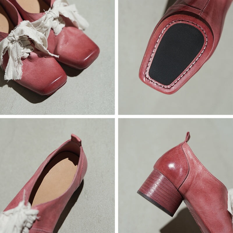 Marley | Women’s Vintage Bow Tie Orthopedic Leather Low Heel Shoes