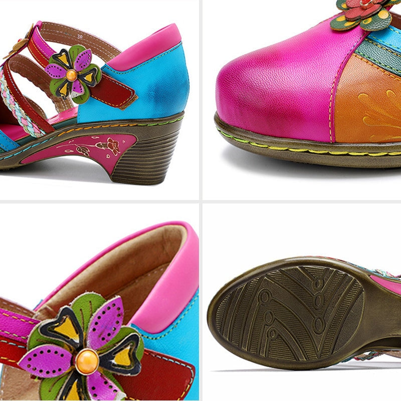 Sadie | Women’s Vintage Floral Orthopedic Mary Jane Heels with Colorful Pattern