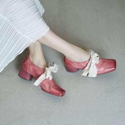 Marley | Women’s Vintage Bow Tie Orthopedic Leather Low Heel Shoes