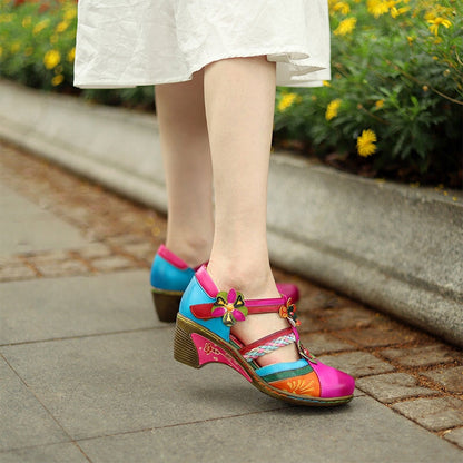 Sadie | Women’s Vintage Floral Orthopedic Mary Jane Heels with Colorful Pattern