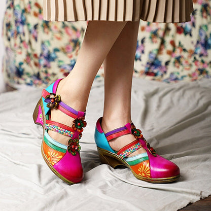 Sadie | Women’s Vintage Floral Orthopedic Mary Jane Heels with Colorful Pattern