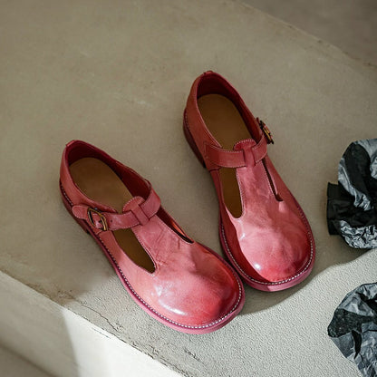 Jaala | Vintage T-Strap Leather Orthopedic Shoes with Round Buckle