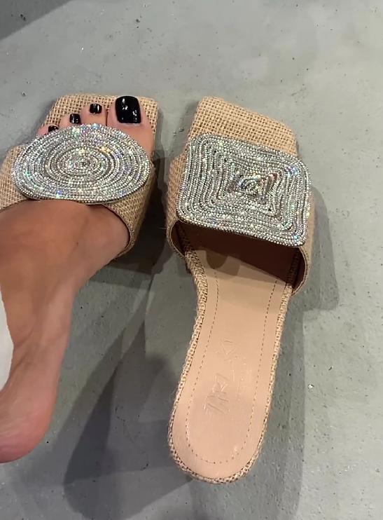 Cecilia | Block Heel Slide Sandals – Woven Square-Toe Comfort