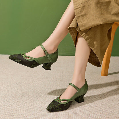Macey | Women’s Vintage Green Mary Jane Heels with Orthopedic Support
