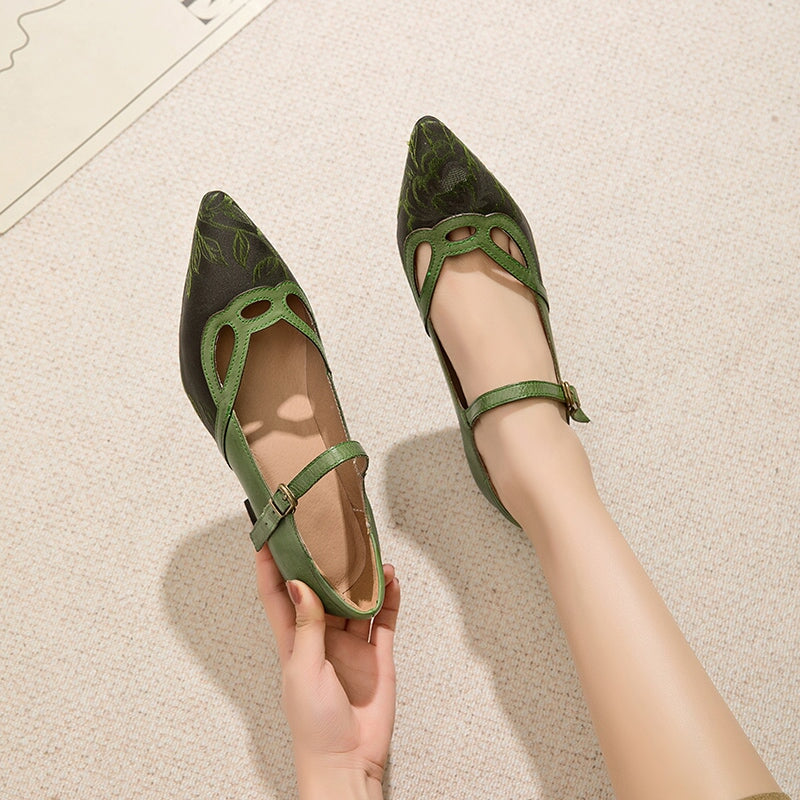Macey | Women’s Vintage Green Mary Jane Heels with Orthopedic Support