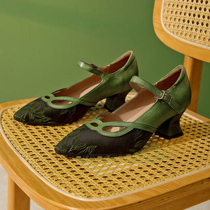 Macey | Women’s Vintage Green Mary Jane Heels with Orthopedic Support