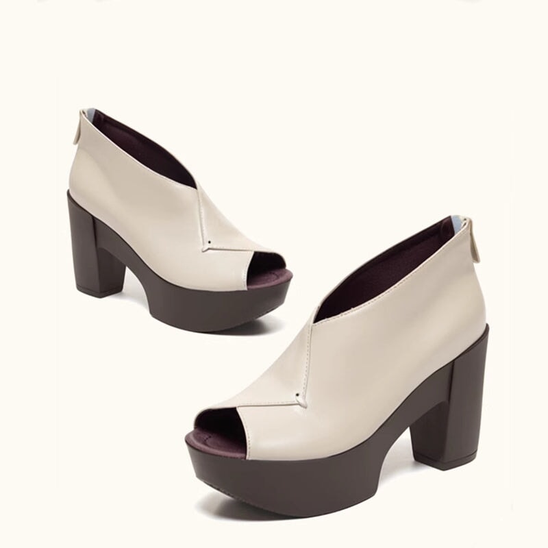 Leah | Women’s Orthopedic Peep-Toe Block Heel Leather Shoes