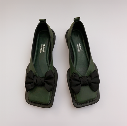 Joy | Square-Toe Ballet Flats with Bow Detail and Orthopedic Comfort