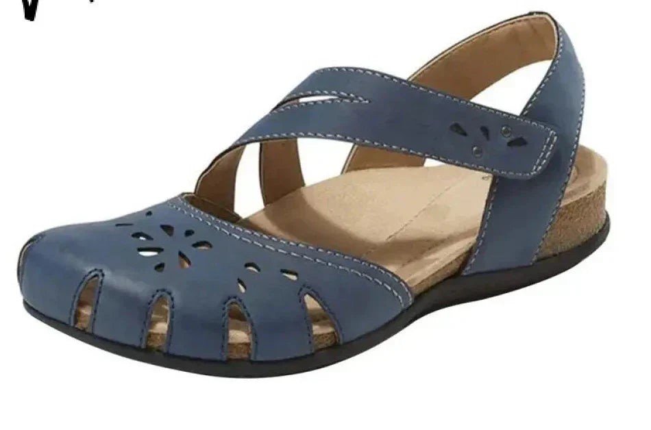 Ava | Casual Cross-Strap Orthopedic Leather Flats with Breathable Cutout Design
