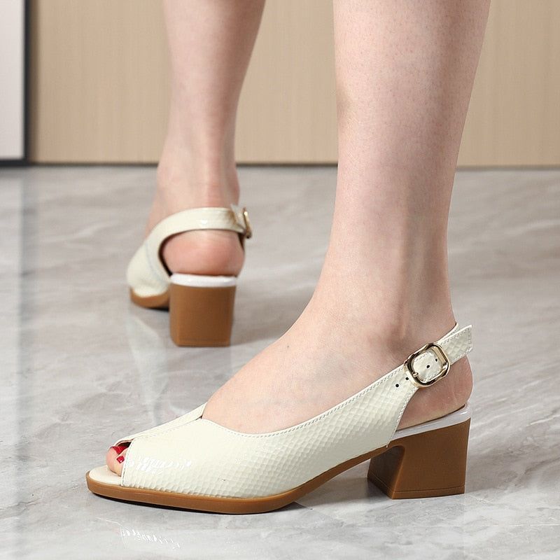 Caroline | Slingback Block Heel Sandals – Peep-Toe Everyday Elegance