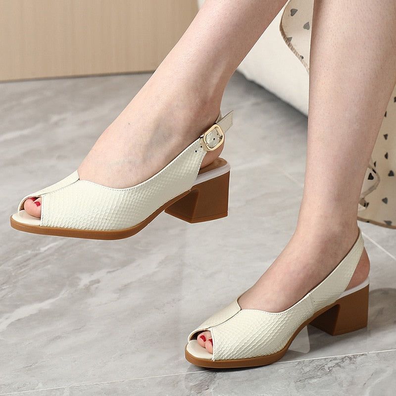 Caroline | Slingback Block Heel Sandals – Peep-Toe Everyday Elegance